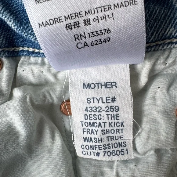 MOTHER SUPERIOR The Tomcat Kick Fray Shorts in True Confessions - Size 28 - Picture 13 of 16